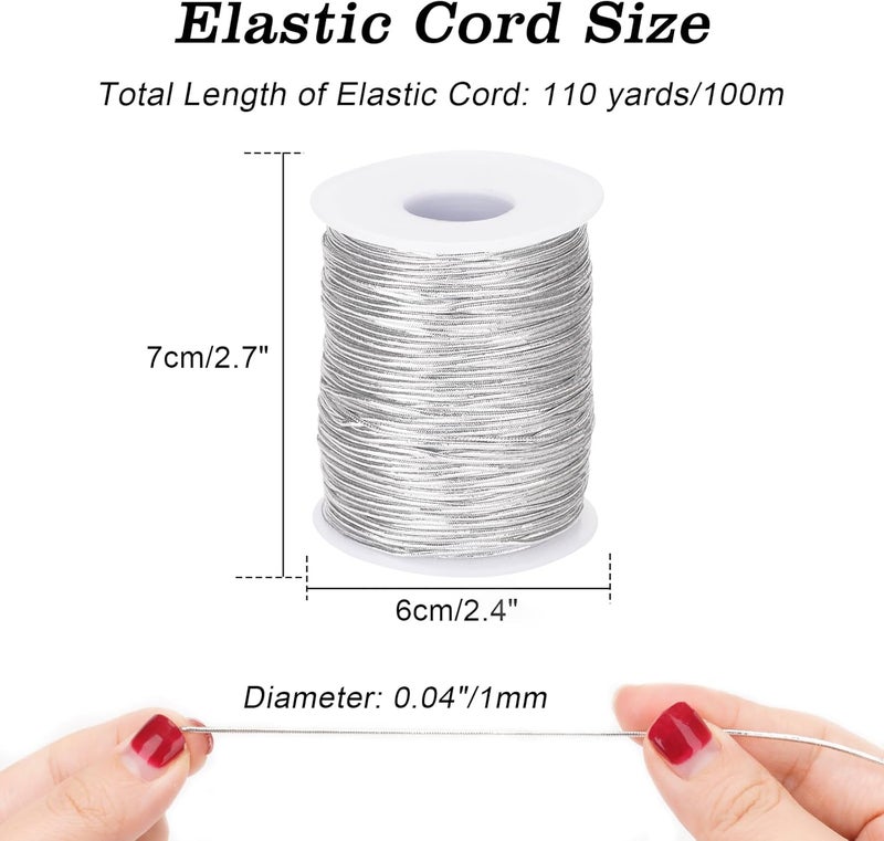 joycraft Elastic Cords, Metallic Stretch Cords, Silver Elastic String, 1mm x 110Yards Elastic Cords Ribbon for Craft Gift Wrapping Christmas Jewelry Making - Image 2